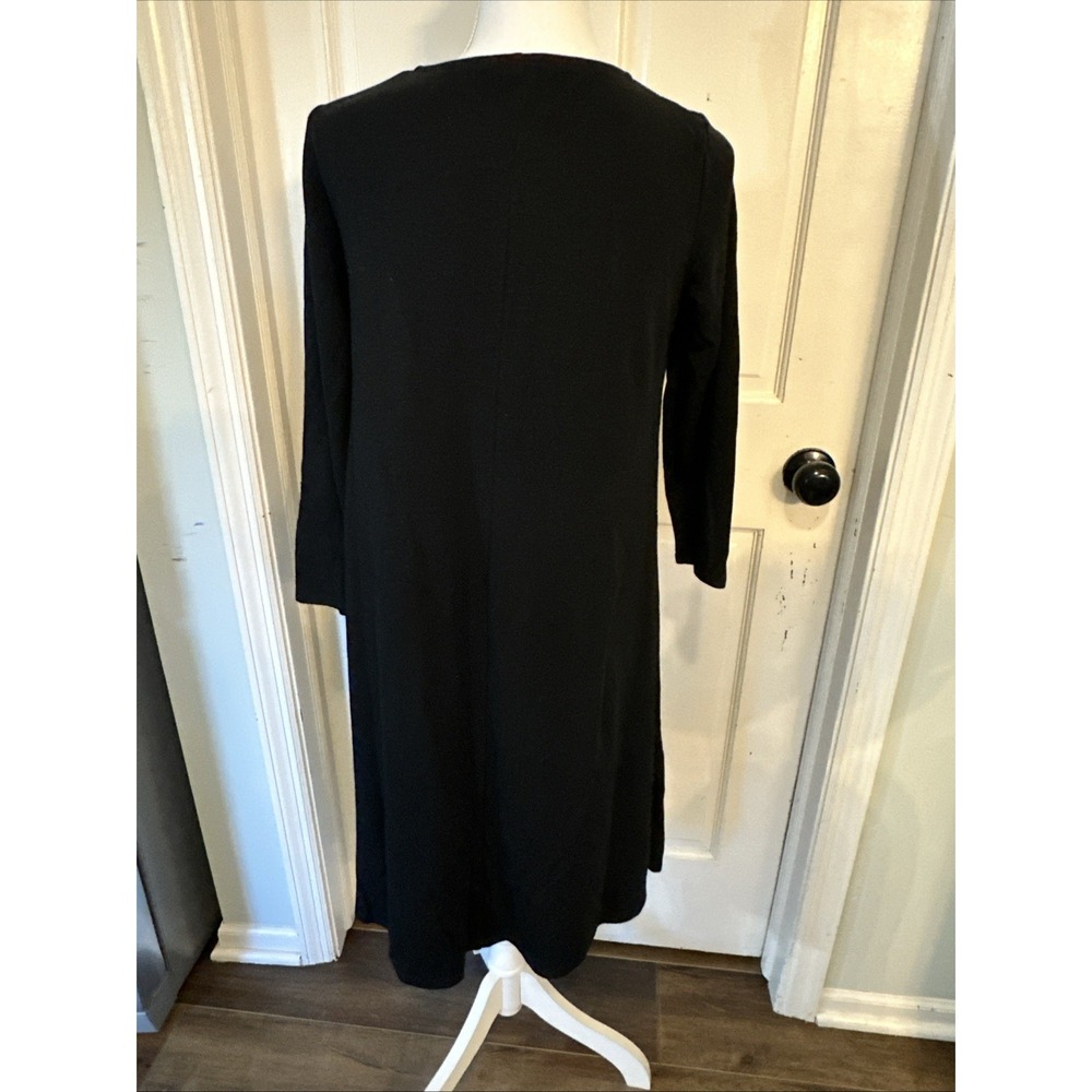 Eileen Fisher Sz MP Black Tencel‎ Wool Cashmere Knit V-Neck Dress Lux - Picture 3 of 13